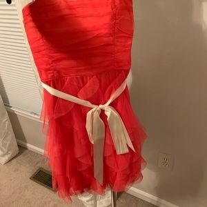 Strapless prom dress coral colored